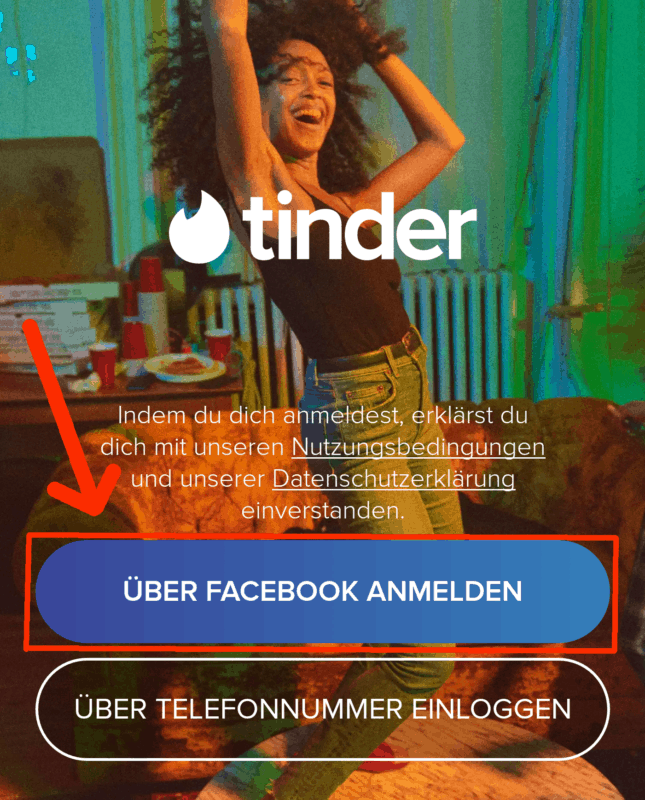 So sieht die Tinder Anmeldung mit Facebook aus