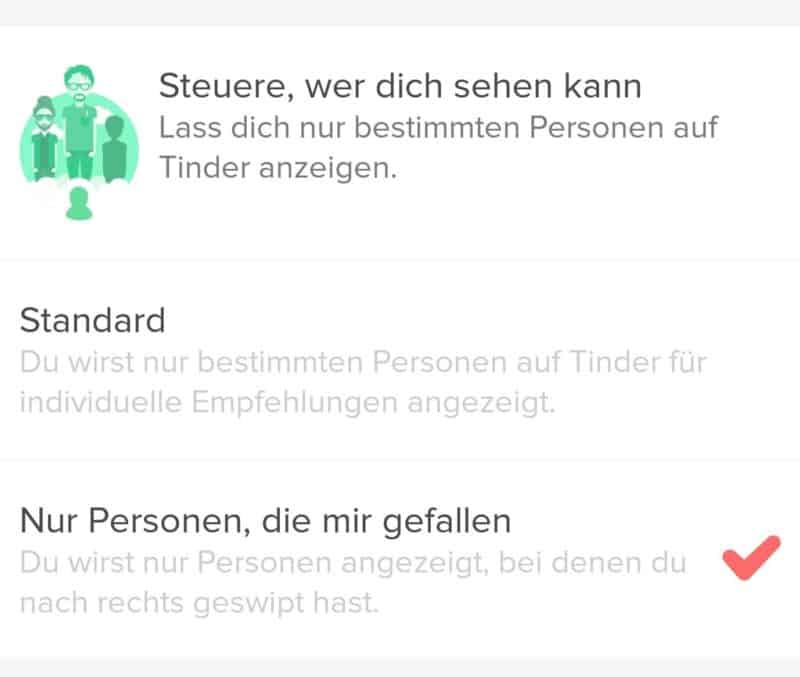tinder bedienung_sichtbarkeit einschränken