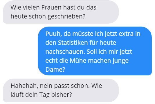 tinder chat shit test kontern beispiel