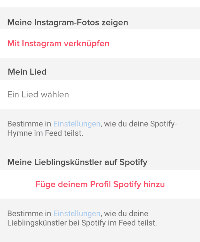 Tinder Profil einrichten Instagram und Spotify verbinden