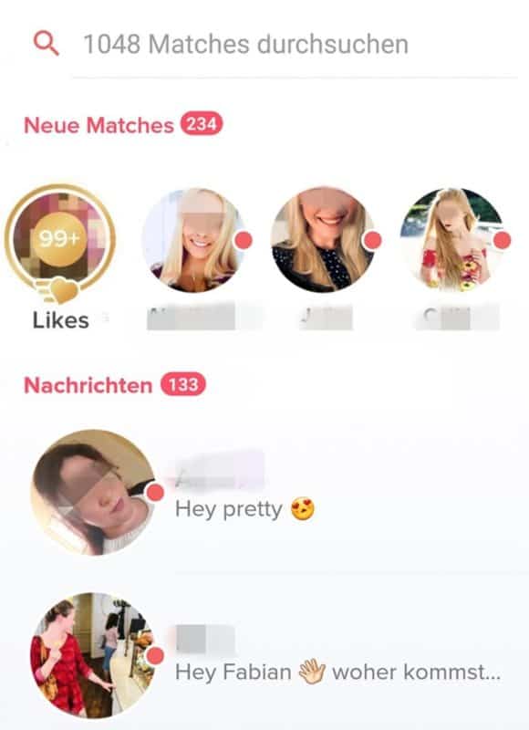So sieht die Übersicht deiner Tinder Chats aus