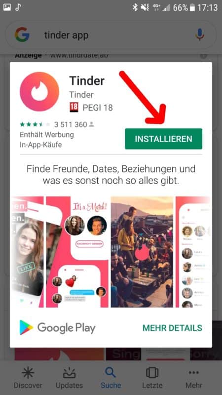 So funktioniert die Tinder Installation im Google Play Store