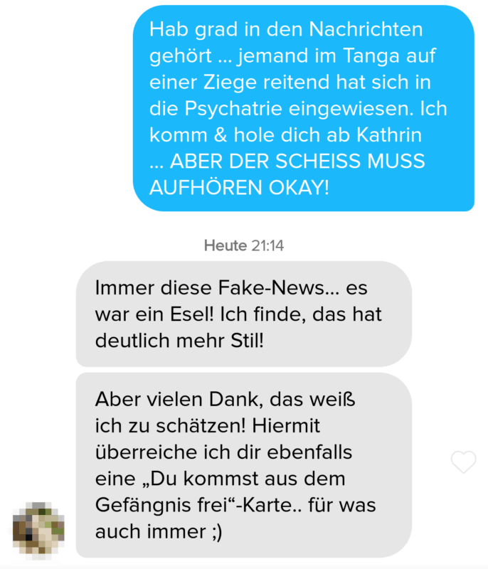 Ein guter Tinder Spruch als Gesprächseinstieg bekommt solche Antworten im Chat