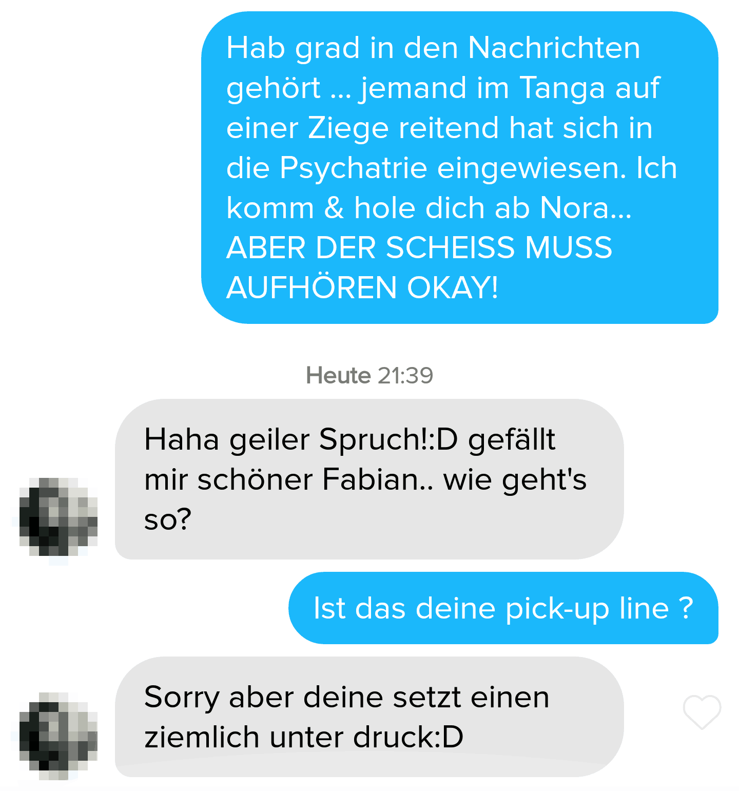 Solche Antworten bekommt man, wenn man gute Tinder Anmachsprüche benutzt