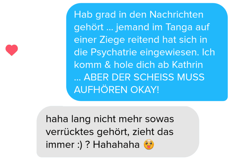 So könnte ein Chat mit den richtigen Tinder Sprüchen laufen