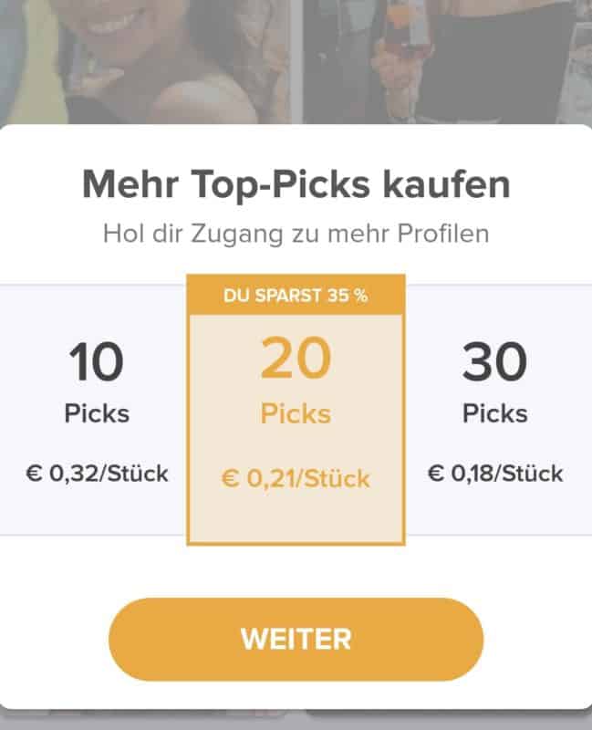 Mehr Top-Picks bekommst du nur, wenn du Tinder nicht mehr kostenlos nutzt, sondern dafür bezahlst