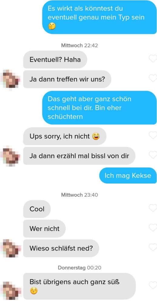 Beispiel Chat Screenshot für Tinder Tipp Frauen zum Lachen bringen durch Flirten
