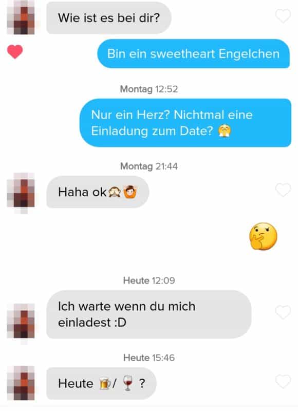 Beispielchat für einen guten Tinder Spruch, wenn sie deiner Nachricht nur ein Herz gegeben hat
