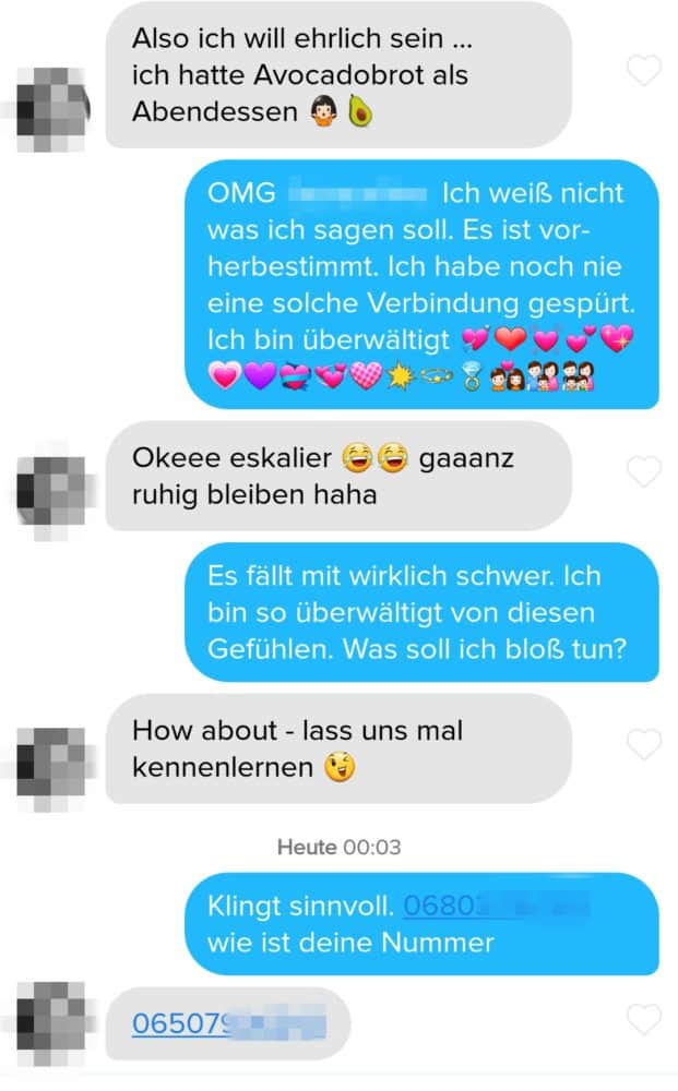 Beispiel Chat, was man auf Tinder schreiben kann