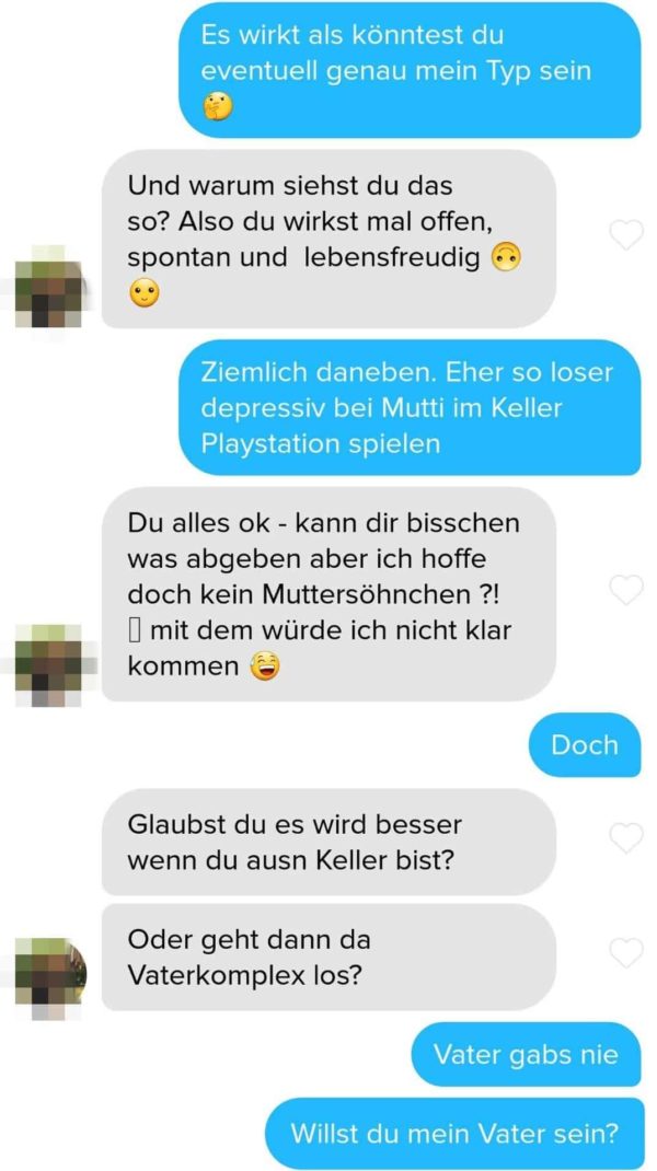 beispiel für tinder chat technik der selbstironie