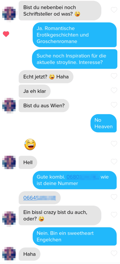 Beispiel Tinder Screenshot für Flirt Tipps im Chat
