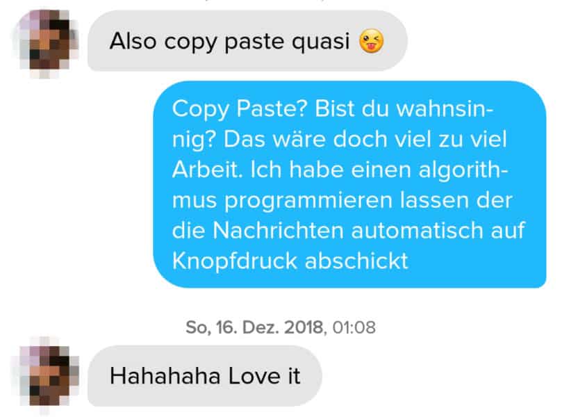 Beispiel zum Flirten im Chat mit der Technik des maßlosen Übertreibens