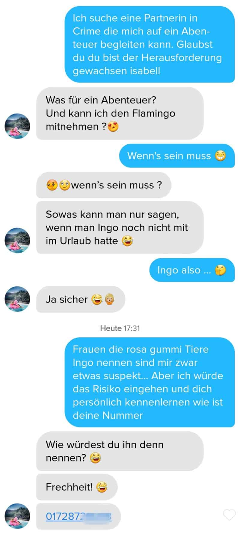 Beispiel fürs Frauen necken im Flirt Chat