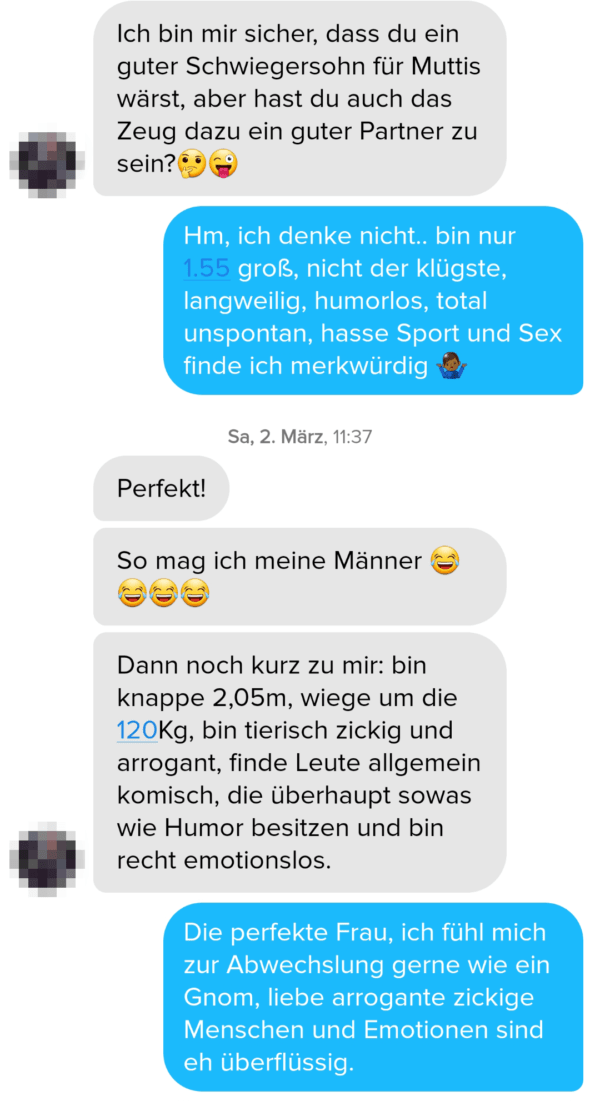 beispiel um tinder chat am laufen zu halten durch selbstironie