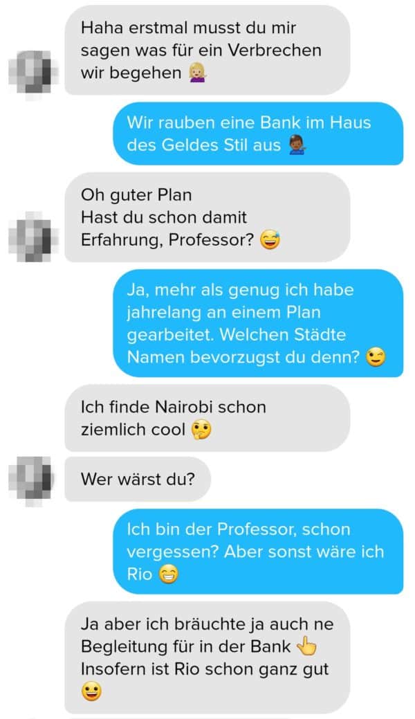 Beispielchat um die Konversation auf Tinder am Laufen zu halten durch Rollenspiele