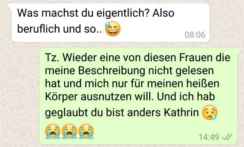 Beispiel fürs Frauen necken im Flirt Chat