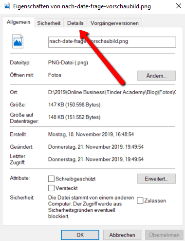 tinder cheat exif data in fotos entfernen