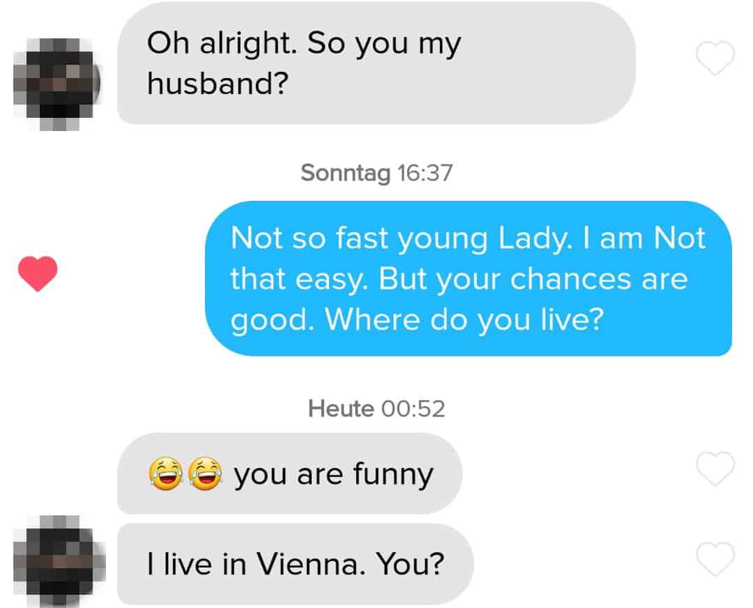 Beispiel für Tinder Chat Trick Frame-Reversal
