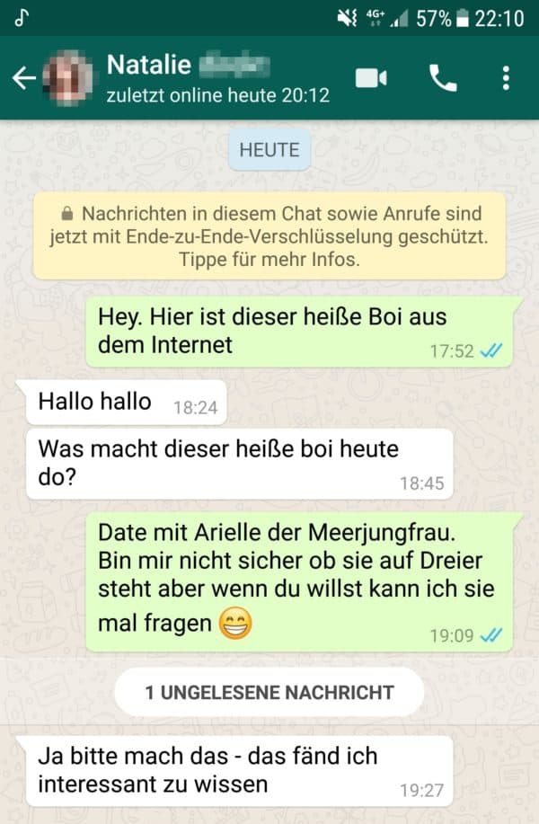 Beispiel wie du im Chat immer davon ausgehen solltest, dass es natürlich ein Date geben wird