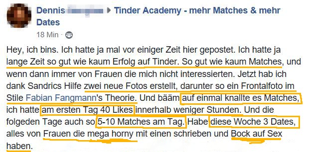 Tinder Erfahrungen als Mann aus der TinderAcademy Community