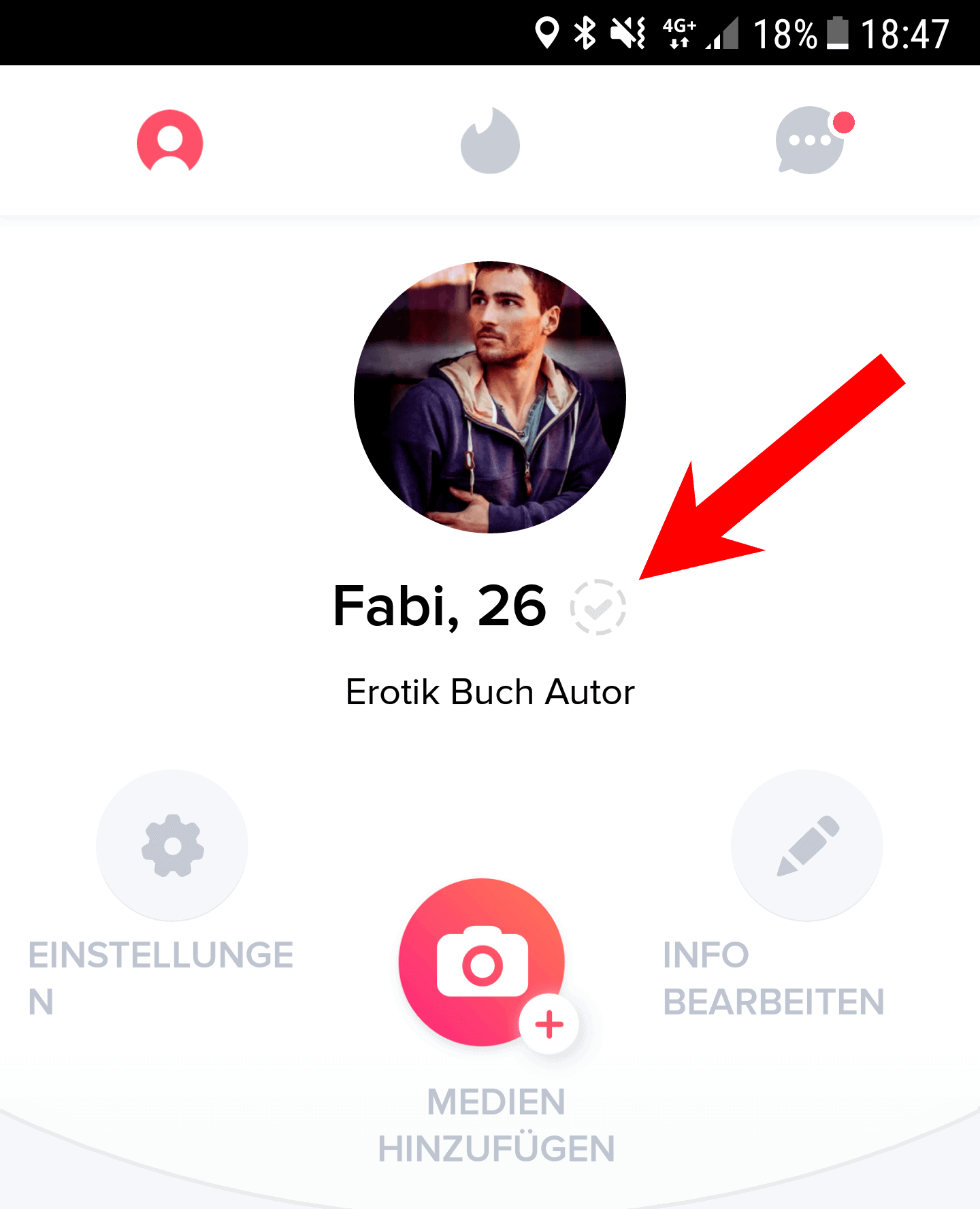 So sieht ein nicht verifiziertes profil mit grauem haken aus