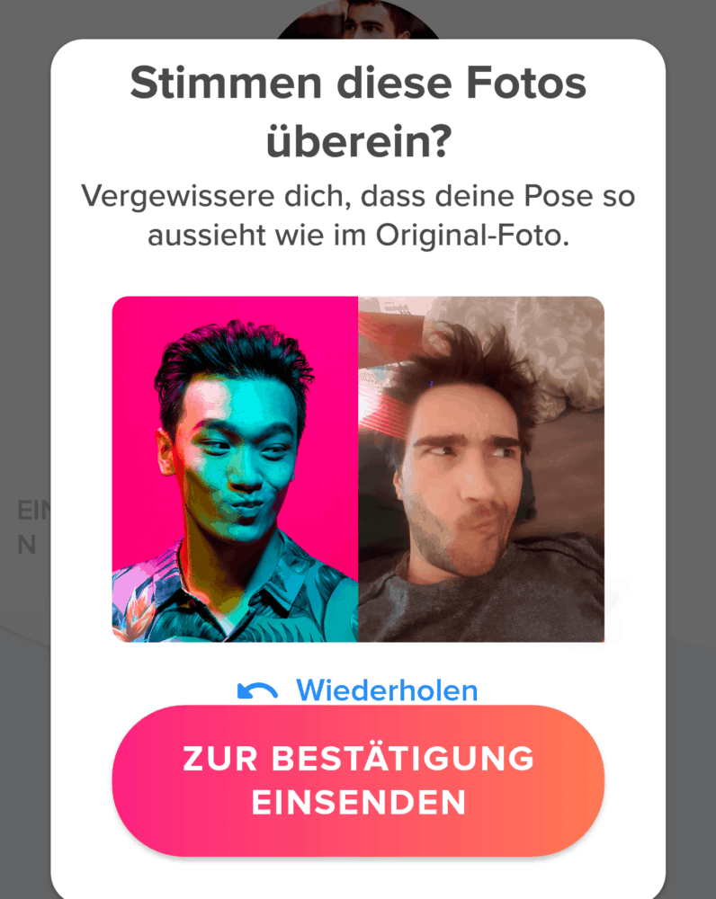 Nimm ein Selfie auf um dein Profil zu verifizieren