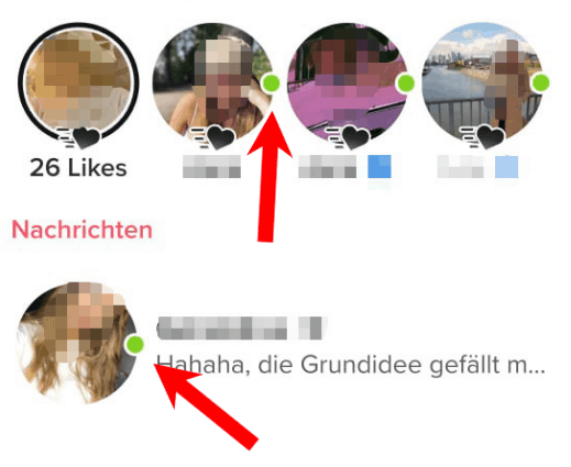die grünen punkte zeigen an, wan jemand zuletzt online war auf tinder