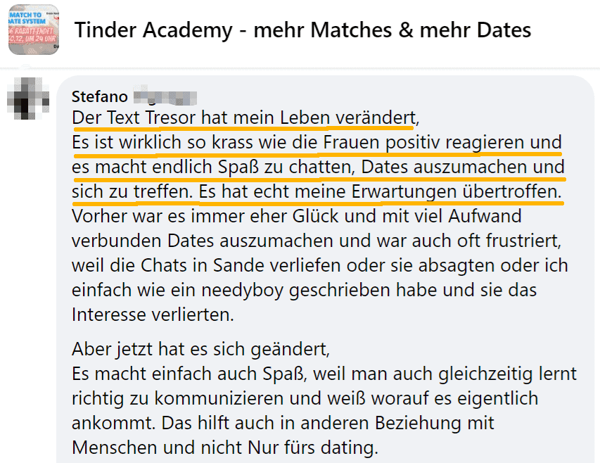Erfahrungsbericht zum Text Tresor des Match to Date Systems der TinderAcademy