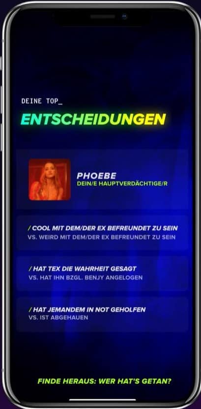 Deine Swipe Night Entscheidungen werden gespeichert