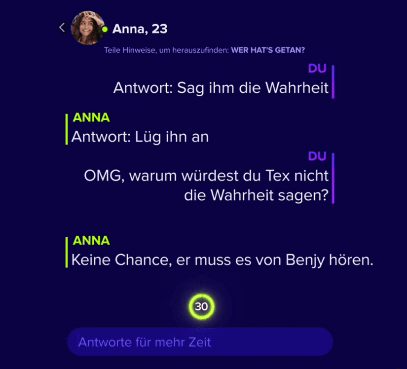 Der Tinder Speed Dating Chat im Dark Mode