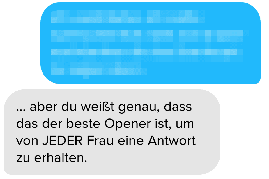 Beispiel für eine gute Antwort, nachdem man einen coolen Tinder Opener geschickt hat