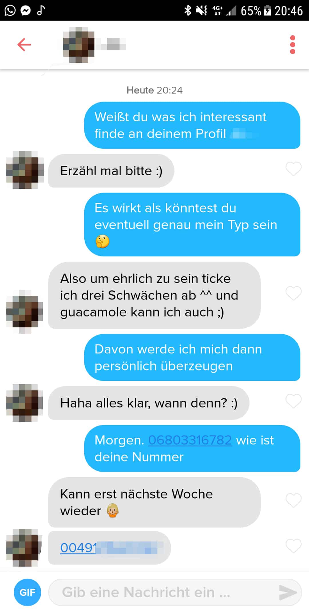 So sieht ein Tinder Chat für Sex Dates aus