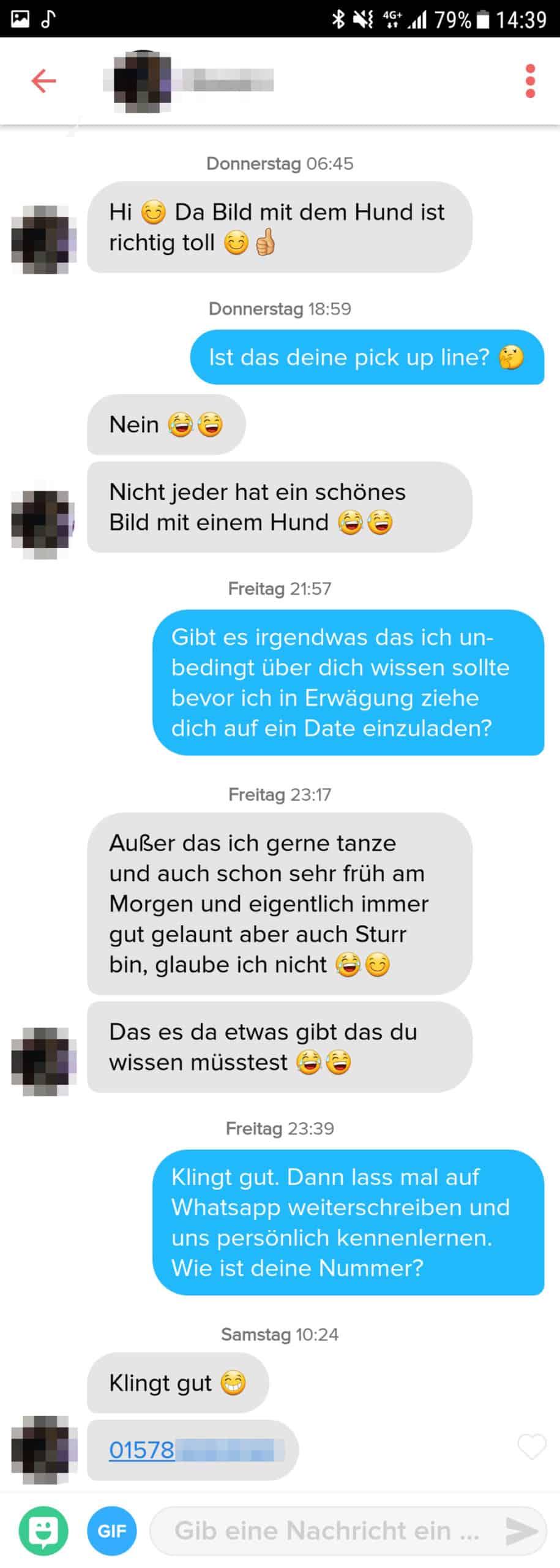So sieht ein Tinder Chat für Sex Dates aus