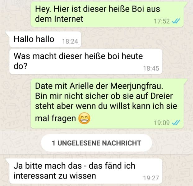 Beispiel für den "sie-steht-auf-mich"-Frame, damit sie nicht nur kurz antwortet im Chat