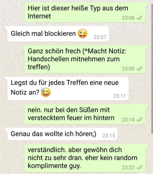 Beispiel für den "sie-steht-auf-mich"-Frame, damit sie nicht nur kurz antwortet im Chat