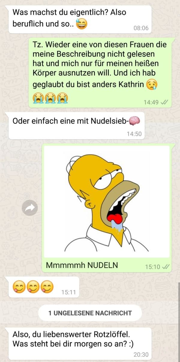Beispielchat für das Prinzip, den WhatsApp Flirt Chat nicht so ernst zu nehmen