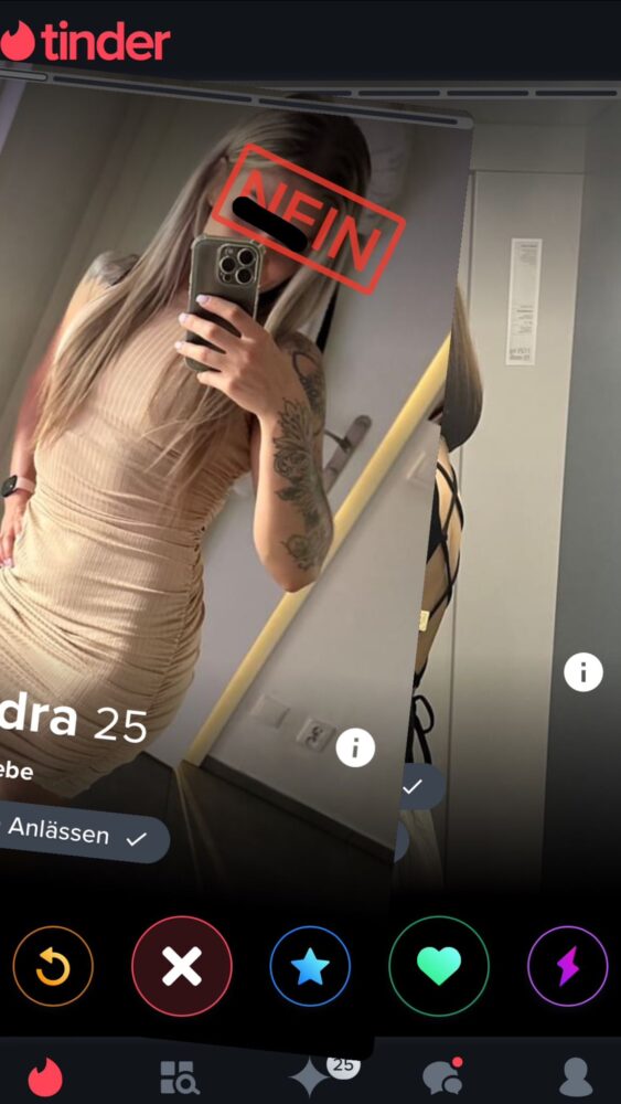 So sieht es aus, wenn du jemanden auf Tinder nach links wischst
