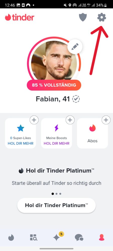 So kommst du zu den Einstellungen, um die Tinder Likes kostenlos zu sehen