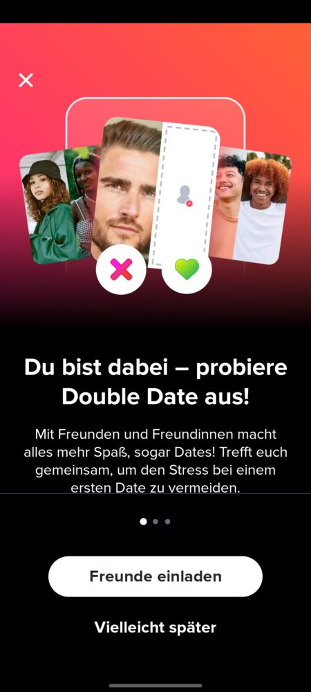 So sieht das Double Date Interface auf Tinder aus