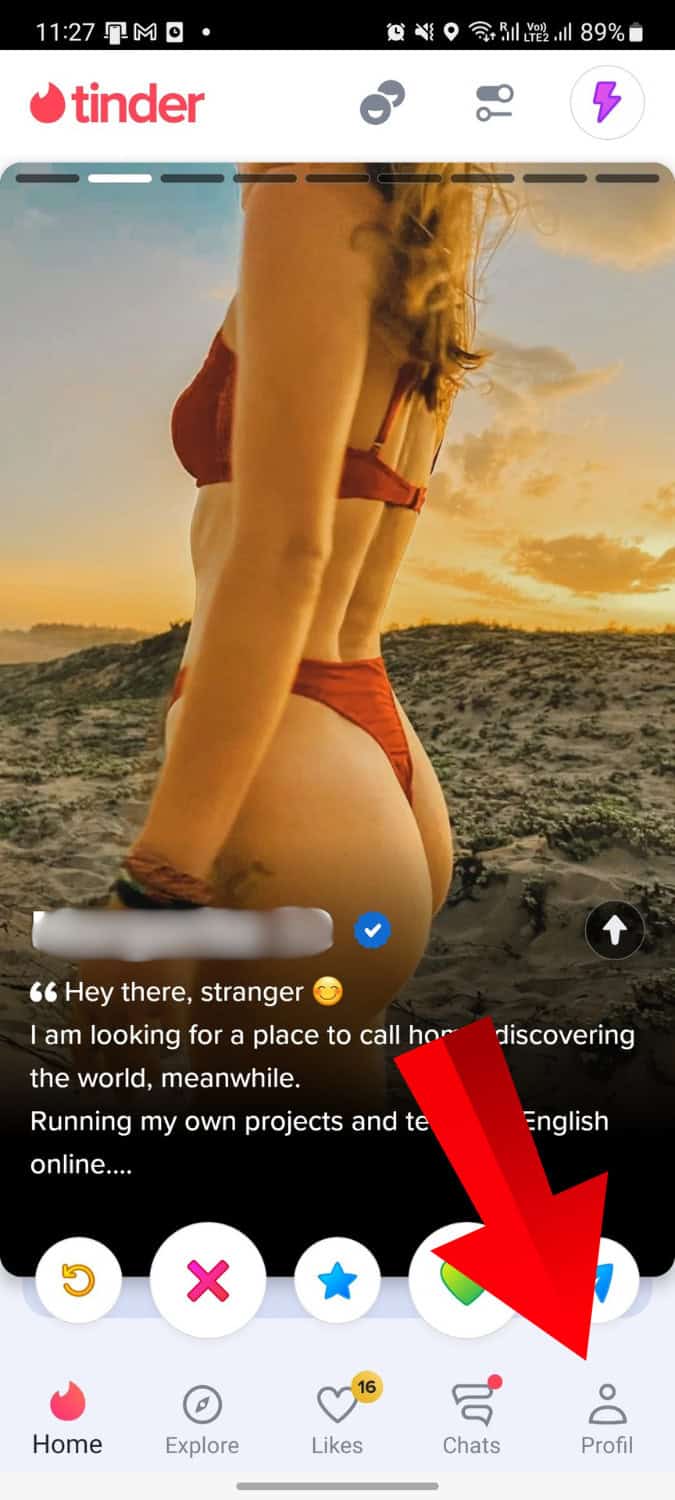 tinder-swipebereich-profil So gelangst du über dein Profil zu den Einstellungen, um dich auf Tinder anzeigen auszuschalten